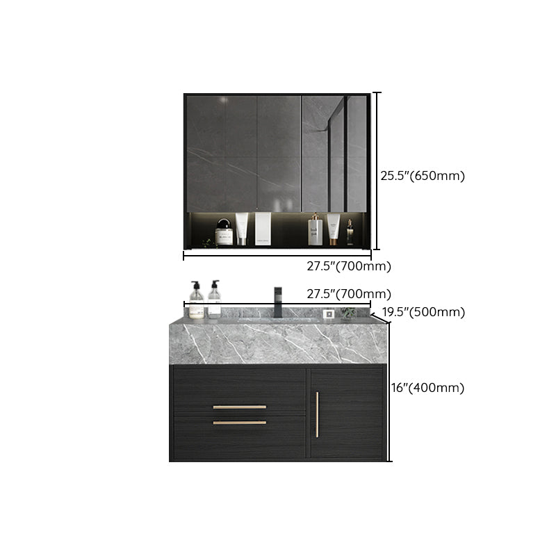 Rectangular Glam Black Bathroom Vanity Stone Single Sink Wall Mount Vanity Set