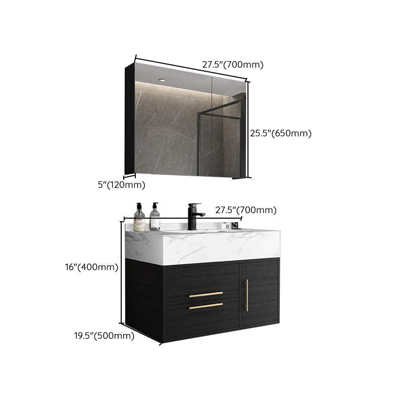 Rectangular Glam Black Bathroom Vanity Stone Single Sink Wall Mount Vanity Set