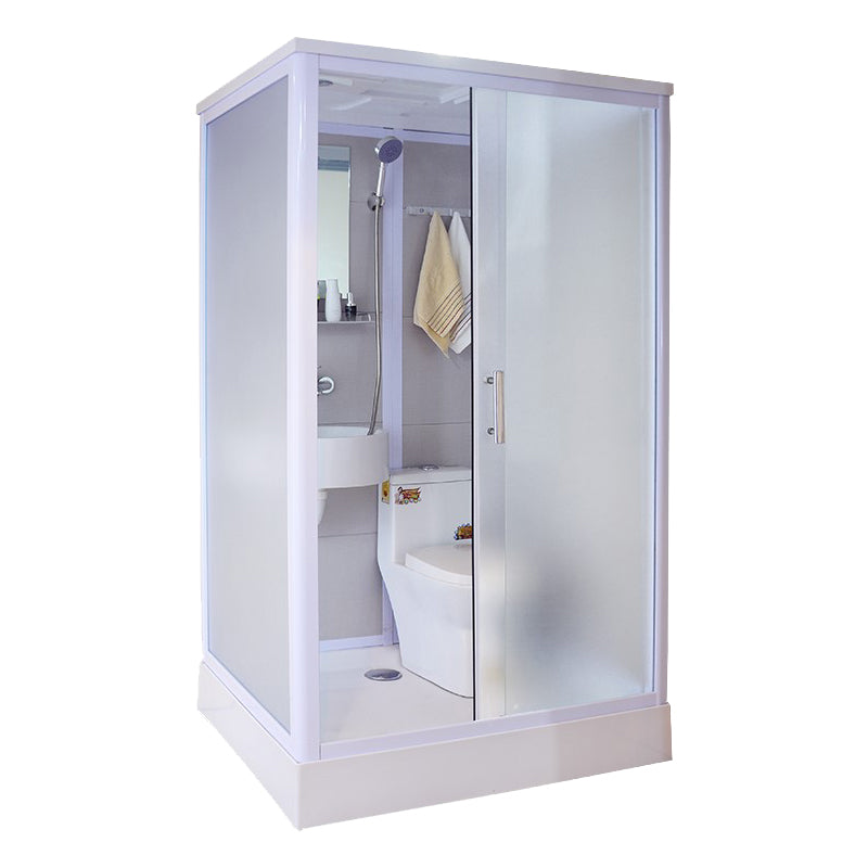 White Framed Frosted Rectangle Shower Stall with Base and Fixed Panel