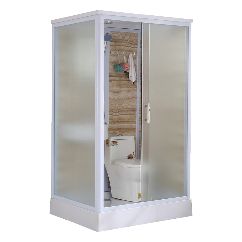 White Framed Frosted Rectangle Shower Stall with Base and Fixed Panel