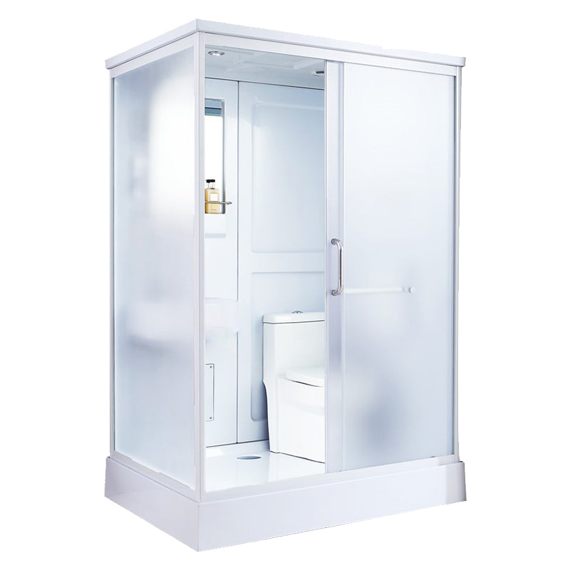 White Framed Frosted Rectangle Shower Stall with Base and Fixed Panel