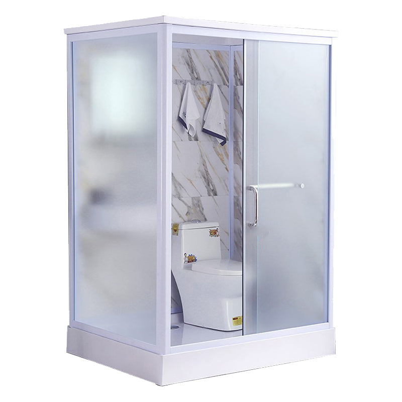 White Framed Frosted Rectangle Shower Stall with Base and Fixed Panel