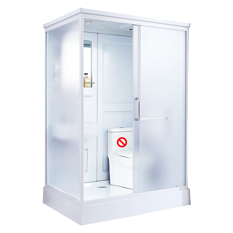 White Framed Frosted Rectangle Shower Stall with Base and Fixed Panel