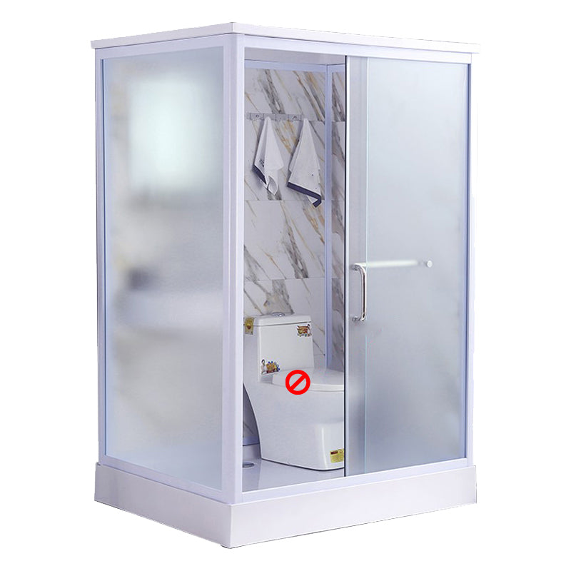 White Framed Frosted Rectangle Shower Stall with Base and Fixed Panel