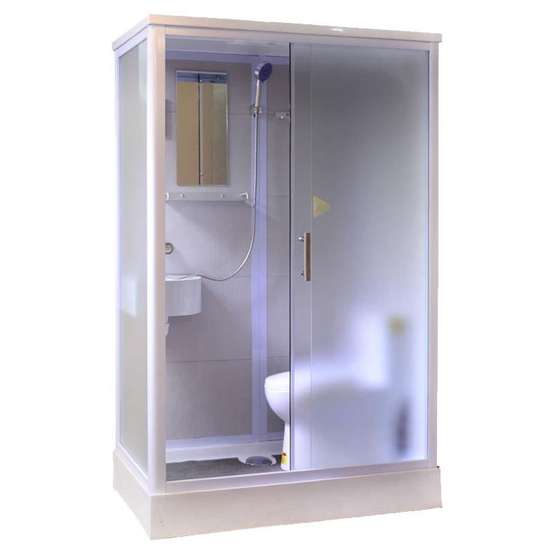 White Framed Frosted Rectangle Shower Stall with Base and Fixed Panel