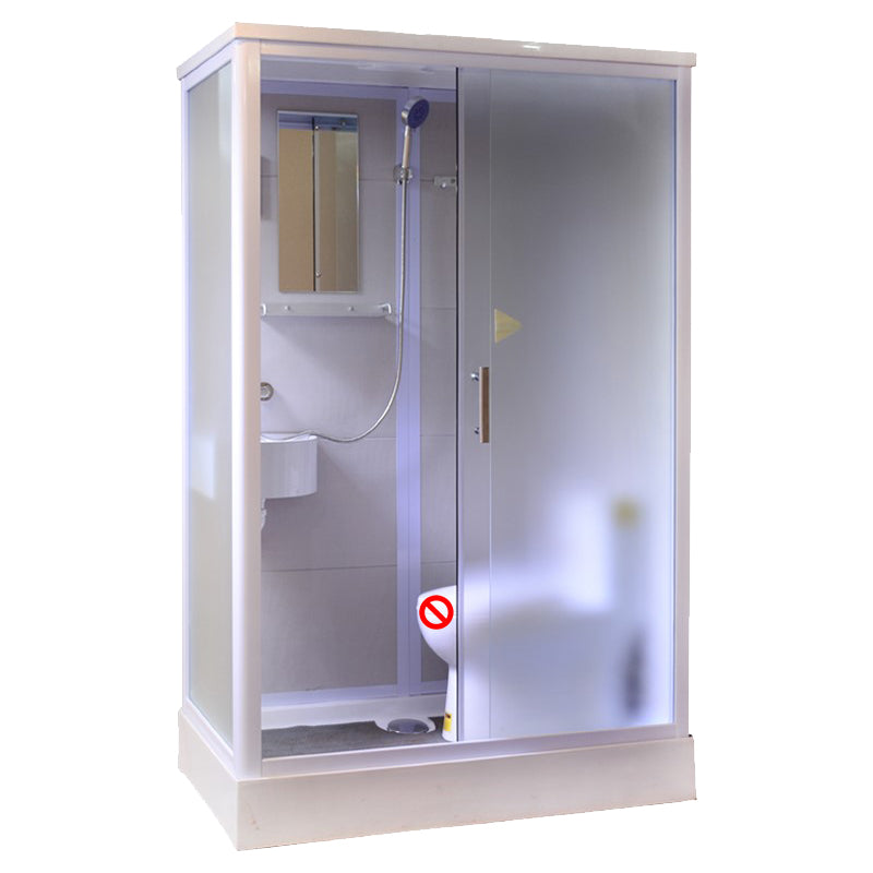 White Framed Frosted Rectangle Shower Stall with Base and Fixed Panel