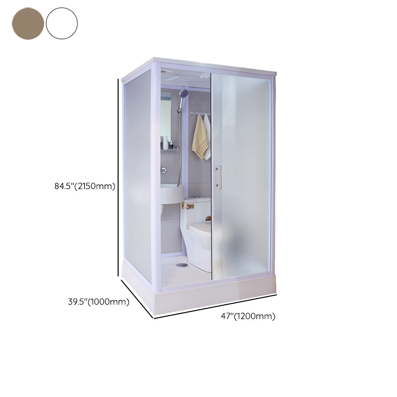 White Framed Frosted Rectangle Shower Stall with Base and Fixed Panel