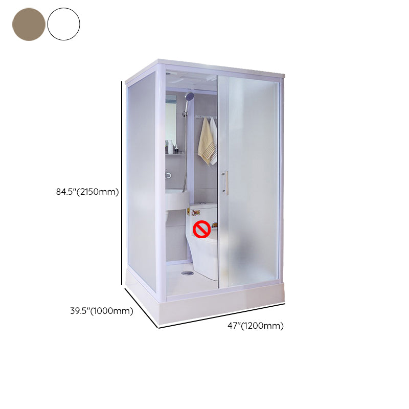 White Framed Frosted Rectangle Shower Stall with Base and Fixed Panel