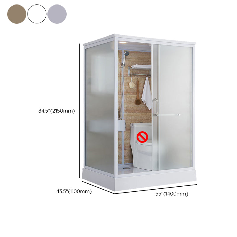 White Framed Frosted Rectangle Shower Stall with Base and Fixed Panel