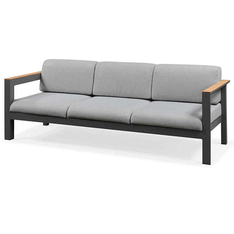 Modern & Contemporary Patio Sofa Wood With Cushions Fabric Teak Black Outdoor Patio Sofa