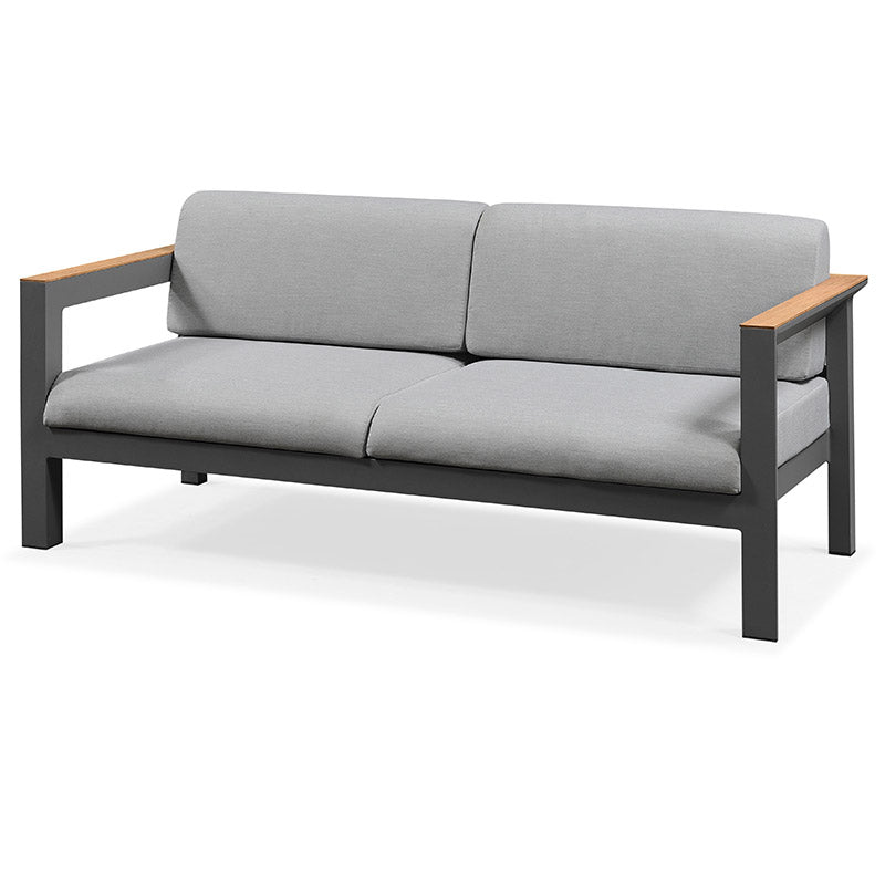 Modern & Contemporary Patio Sofa Wood With Cushions Fabric Teak Black Outdoor Patio Sofa