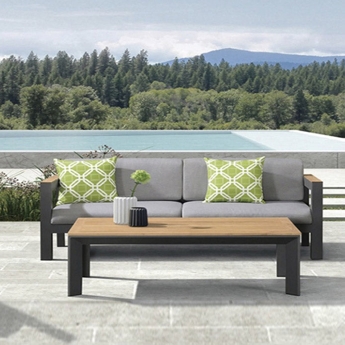 Modern & Contemporary Patio Sofa Wood With Cushions Fabric Teak Black Outdoor Patio Sofa