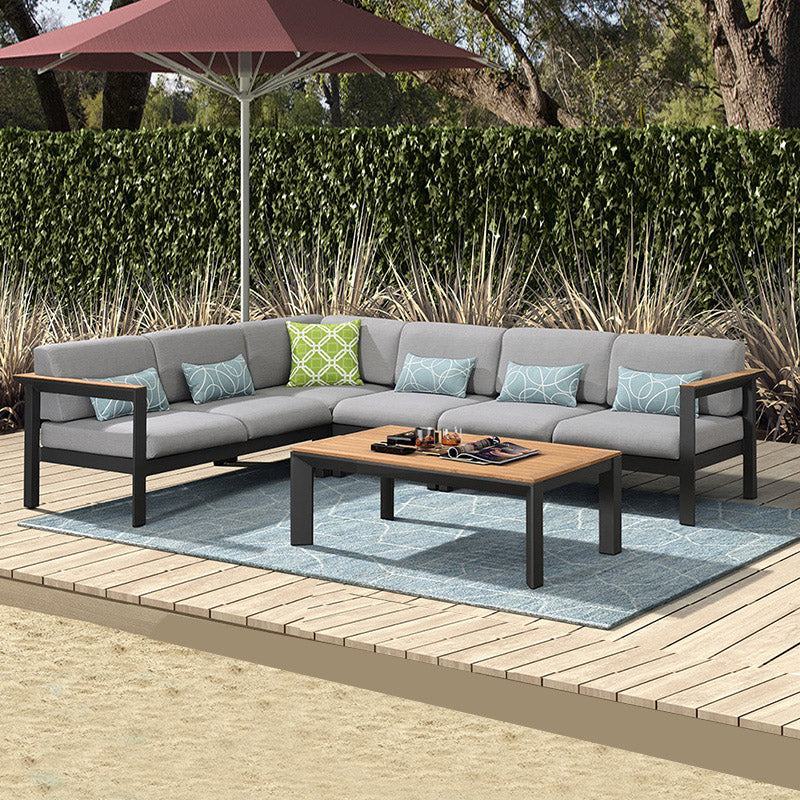 Modern & Contemporary Patio Sofa Wood With Cushions Fabric Teak Black Outdoor Patio Sofa