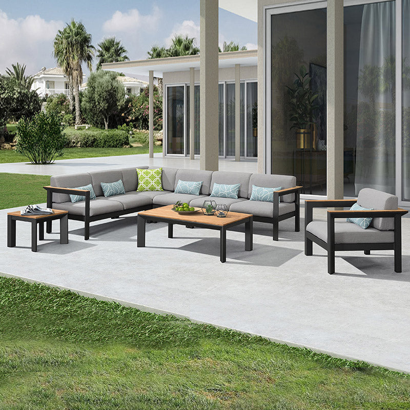 Modern & Contemporary Patio Sofa Wood With Cushions Fabric Teak Black Outdoor Patio Sofa