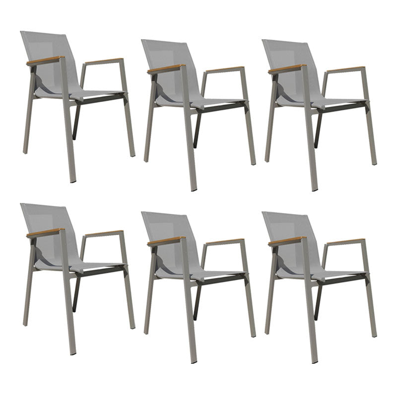 Contemporary Gray Outdoor Bistro Chairs Open Back Patio Dining Armchair