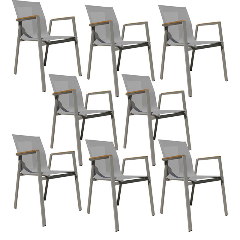 Contemporary Gray Outdoor Bistro Chairs Open Back Patio Dining Armchair