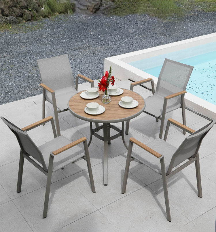 Contemporary Gray Outdoor Bistro Chairs Open Back Patio Dining Armchair