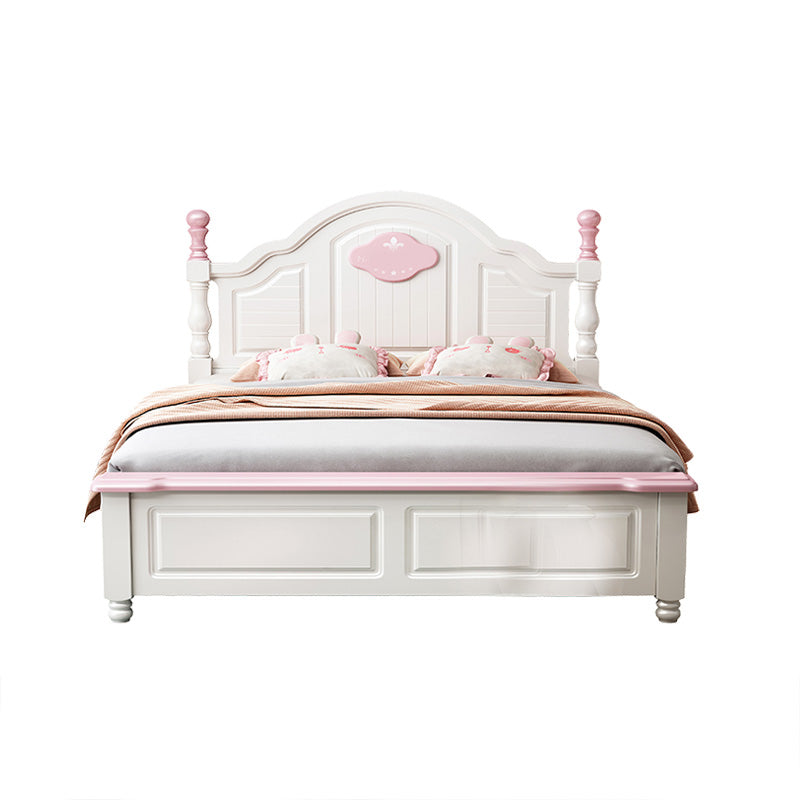 Contemporary Kids Bed Solid Wood White Headboard Princess Panel Mattress