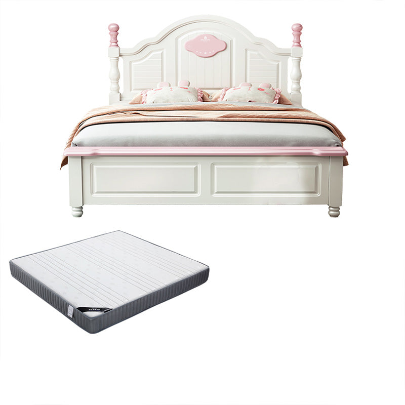 Contemporary Kids Bed Solid Wood White Headboard Princess Panel Mattress