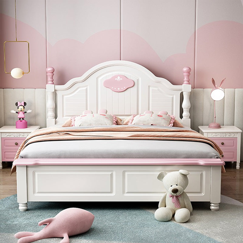 Contemporary Kids Bed Solid Wood White Headboard Princess Panel Mattress