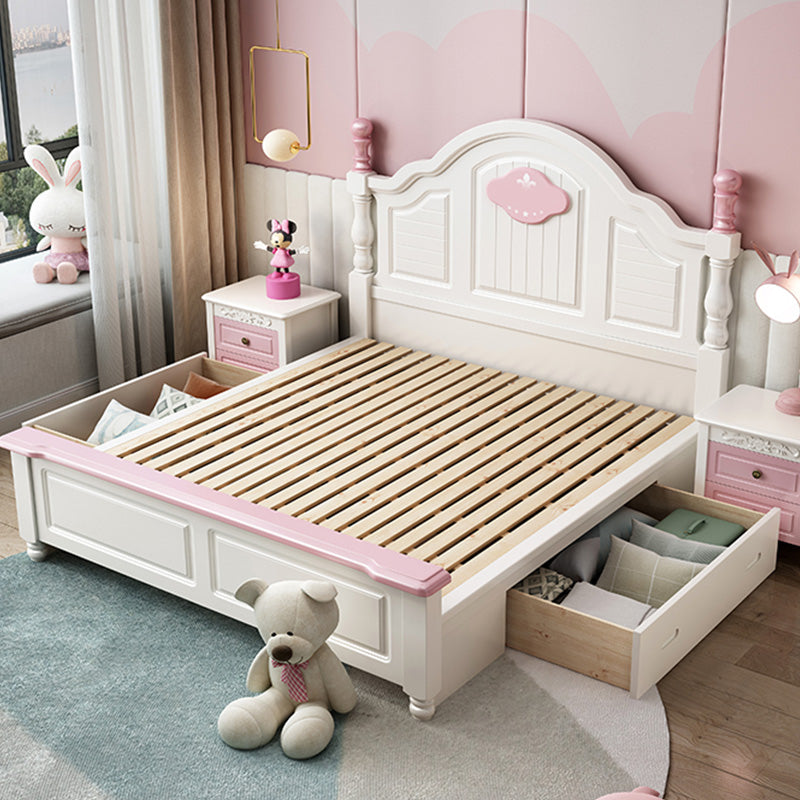 Contemporary Kids Bed Solid Wood White Headboard Princess Panel Mattress