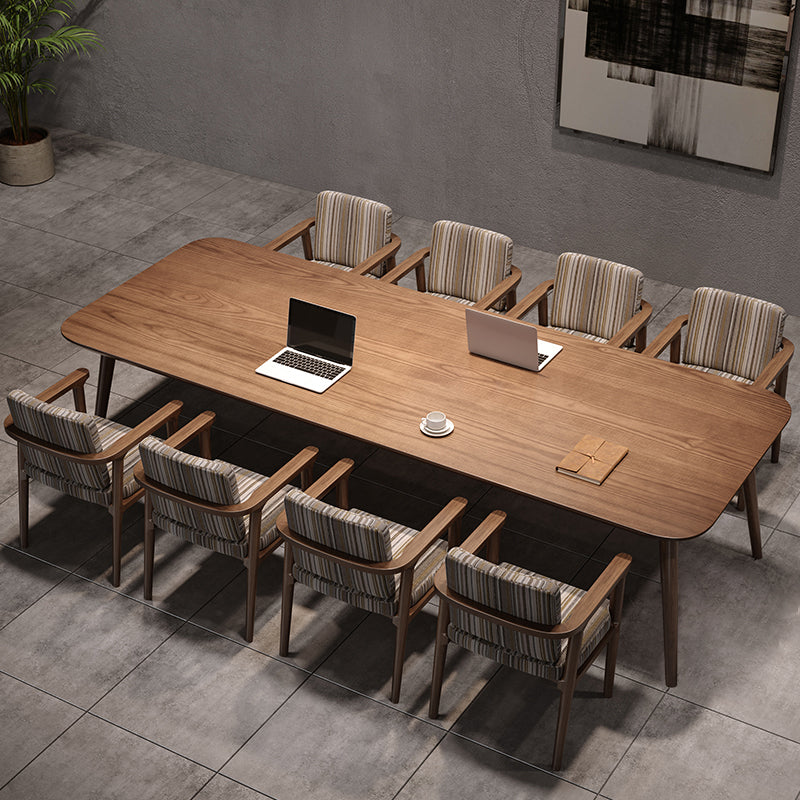 Rectangular Shaped Office Conference Table 4 Legs Writing Desk in Brown