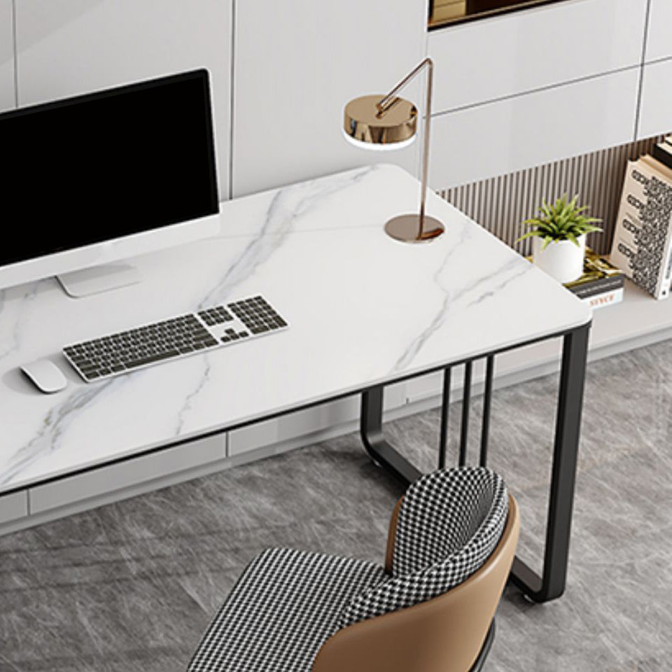 Rectangular Shaped Office Desk 2 Legs Writing Desk in Grey/White for Office