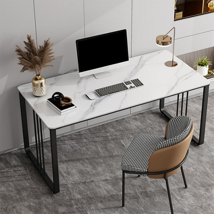 Rectangular Shaped Office Desk 2 Legs Writing Desk in Grey/White for Office