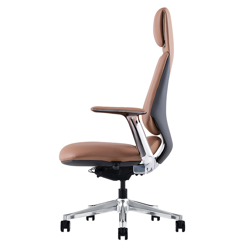 Fixed Arms Modern Office Chair Leather No Distressing Ergonomic Desk Chair