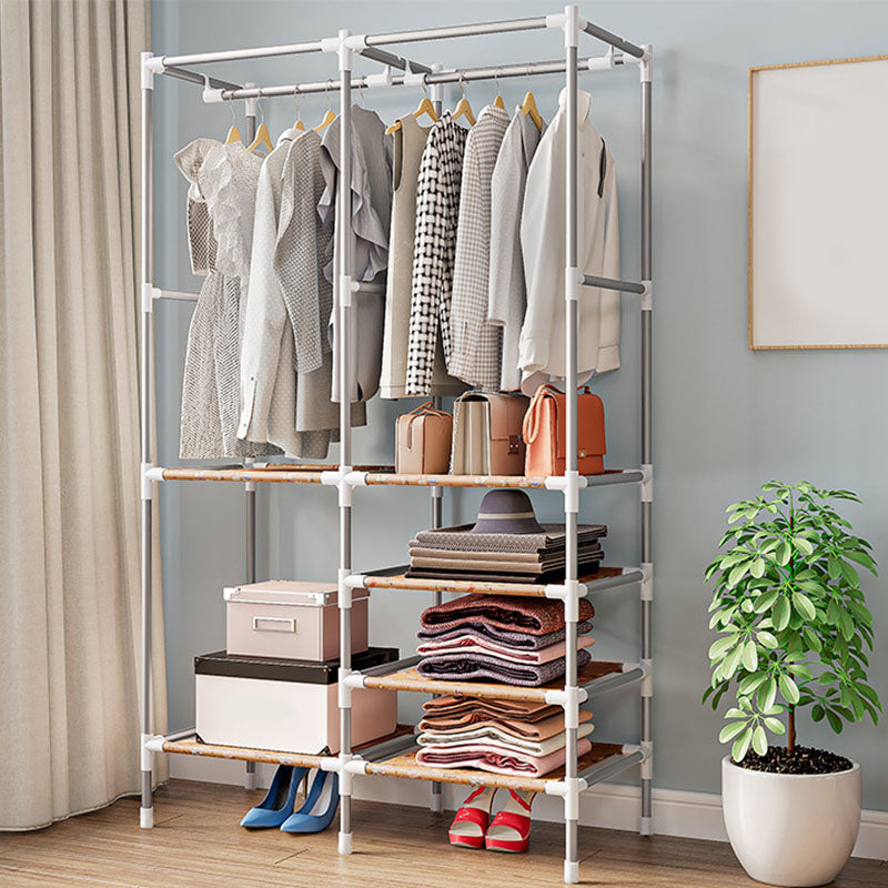 Free Standing Metal Coat Rack Contemporary Coat Hanger with Storage Shelves