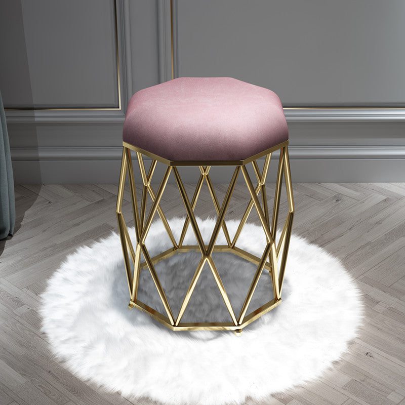 Luxury Ottoman Velvet Upholstered Solid Color Tear Resistant Round Ottoman with Metal Legs