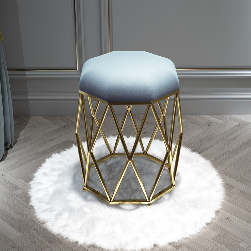 Luxury Ottoman Velvet Upholstered Solid Color Tear Resistant Round Ottoman with Metal Legs