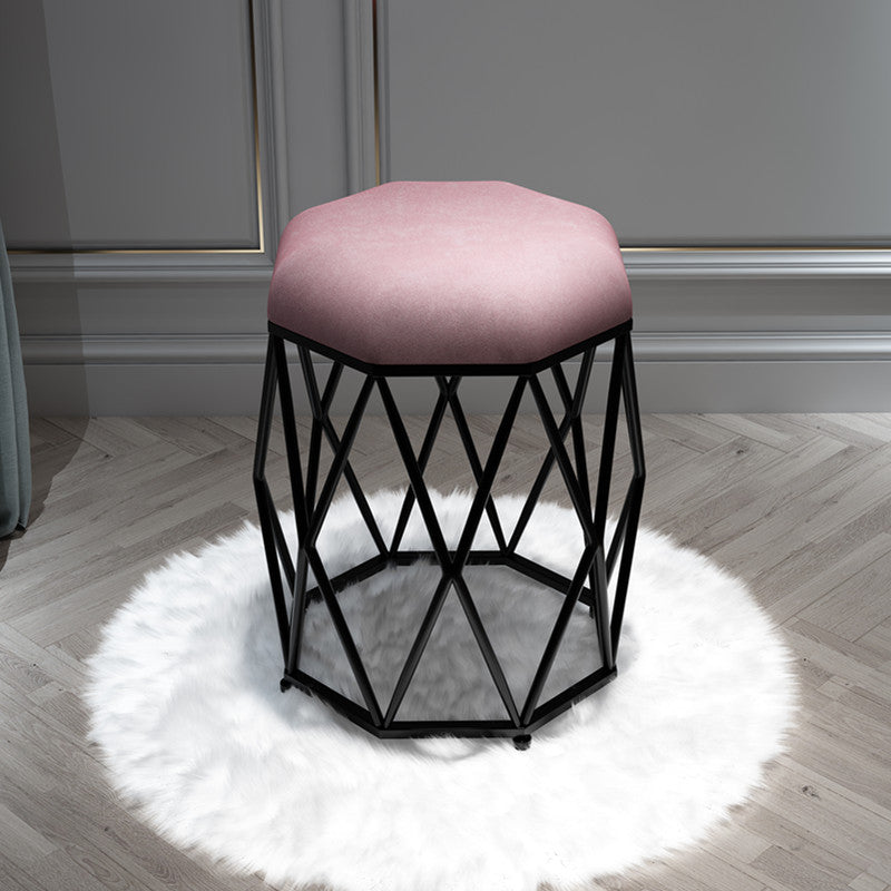 Luxury Ottoman Velvet Upholstered Solid Color Tear Resistant Round Ottoman with Metal Legs