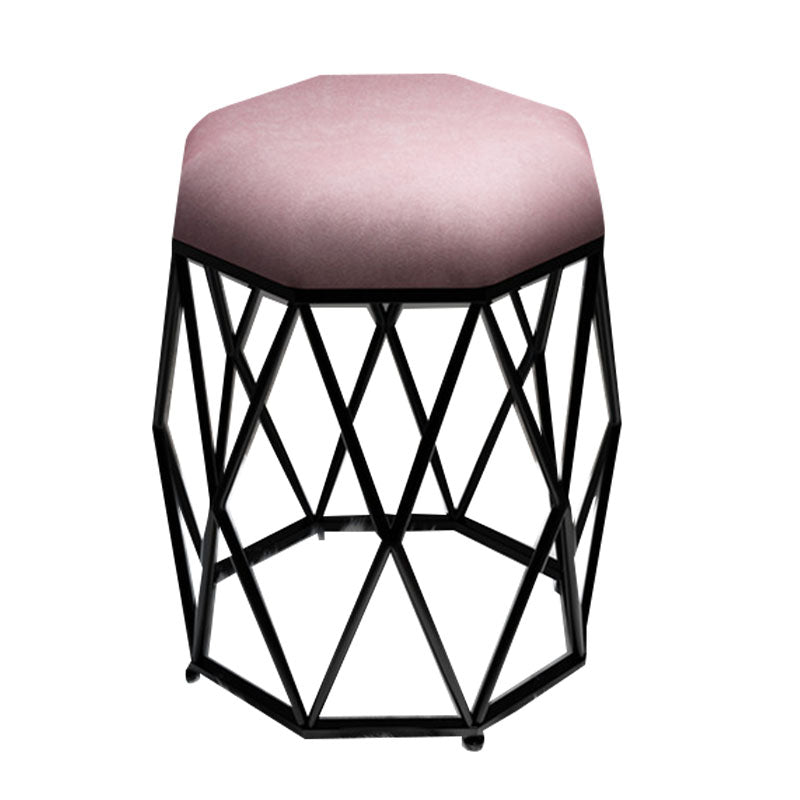 Luxury Ottoman Velvet Upholstered Solid Color Tear Resistant Round Ottoman with Metal Legs