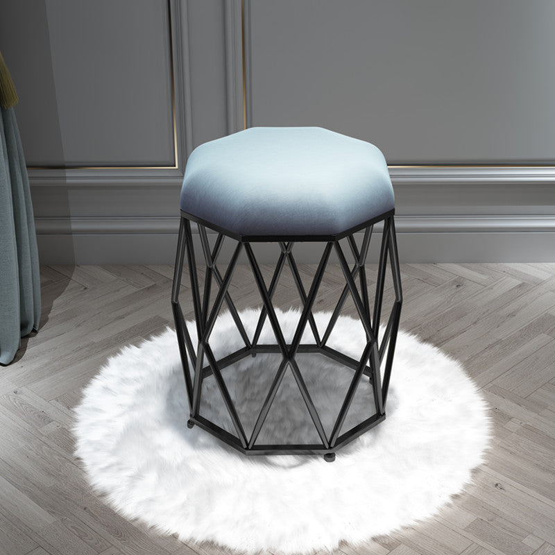 Luxury Ottoman Velvet Upholstered Solid Color Tear Resistant Round Ottoman with Metal Legs