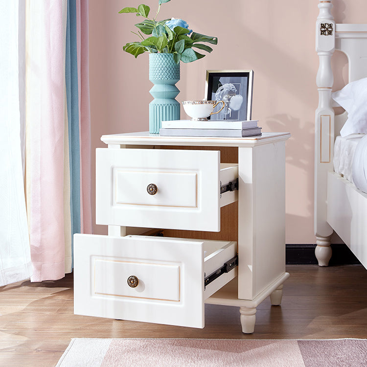 White Kids Bedside Table Wooden Kids Nightstand with 2 Drawers