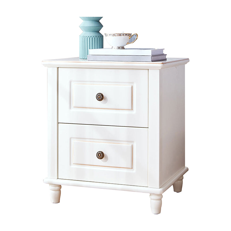 White Kids Bedside Table Wooden Kids Nightstand with 2 Drawers