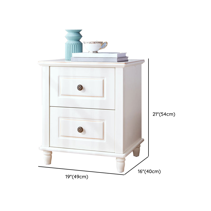 White Kids Bedside Table Wooden Kids Nightstand with 2 Drawers