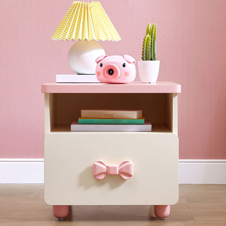 White and Pink Kids Nightstand Wooden Kids Bedside Table with Drawers