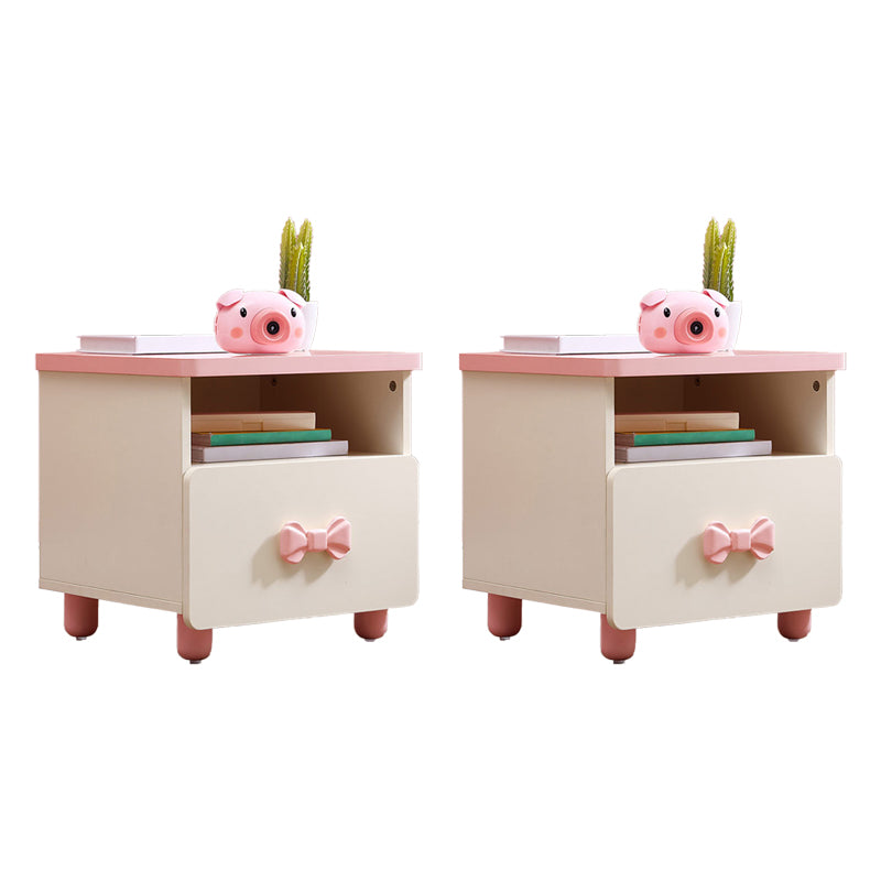 White and Pink Kids Nightstand Wooden Kids Bedside Table with Drawers