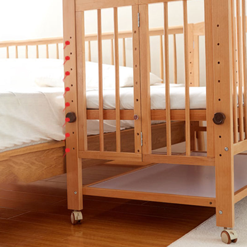 5-in-1 Folding Crib Solid Wood Baby Crib with Mattress and Casters