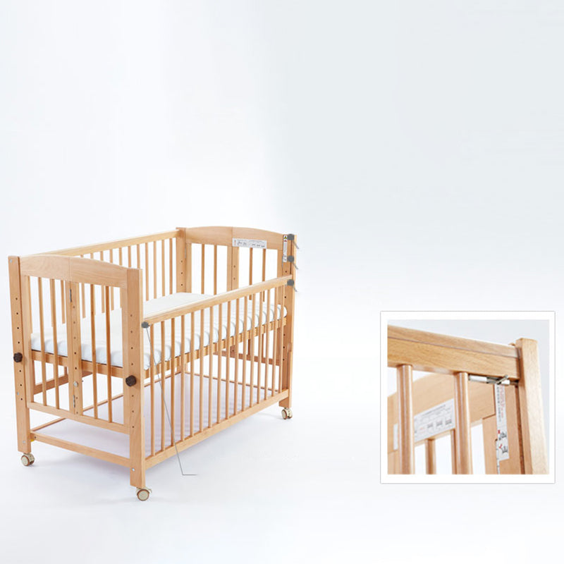 5-in-1 Folding Crib Solid Wood Baby Crib with Mattress and Casters