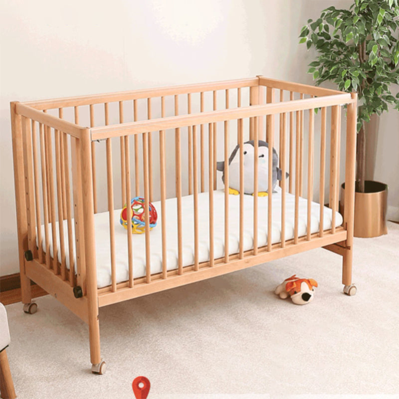 5-in-1 Folding Crib Solid Wood Baby Crib with Mattress and Casters