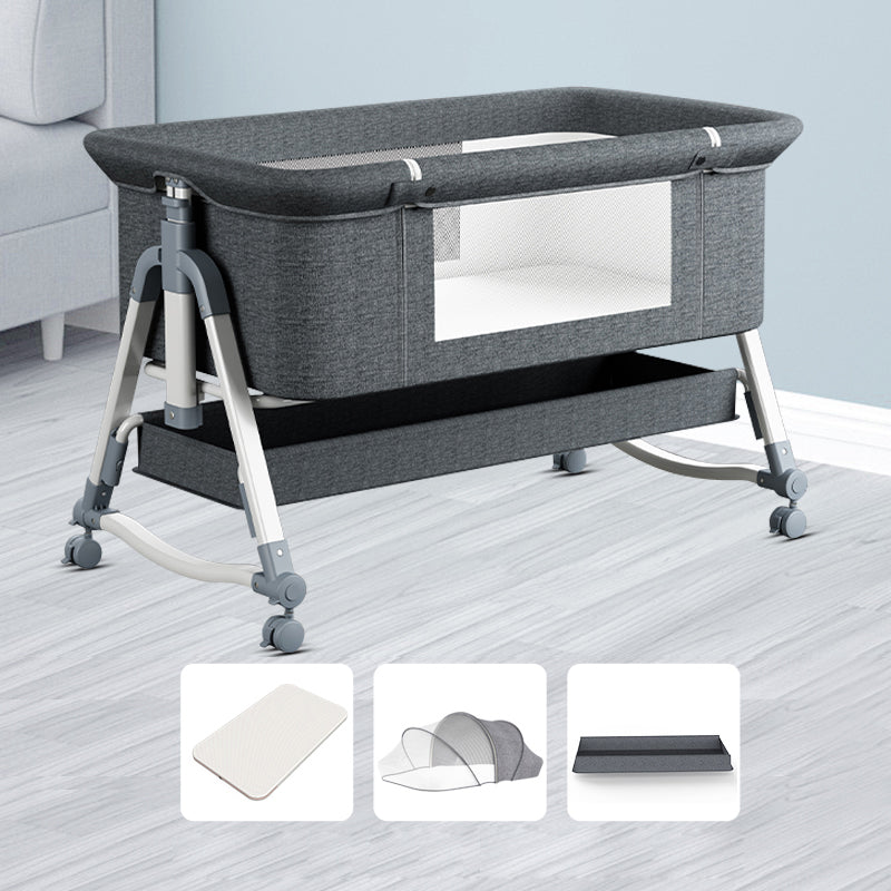 Adjustable Height Baby Crib Modern Mini Nursery Crib with Carry Bag and Storage