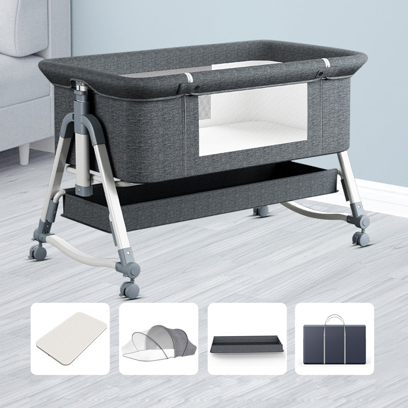 Adjustable Height Baby Crib Modern Mini Nursery Crib with Carry Bag and Storage