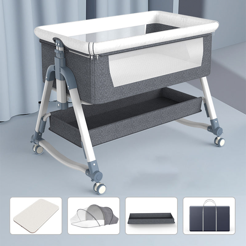 Adjustable Height Baby Crib Modern Mini Nursery Crib with Carry Bag and Storage