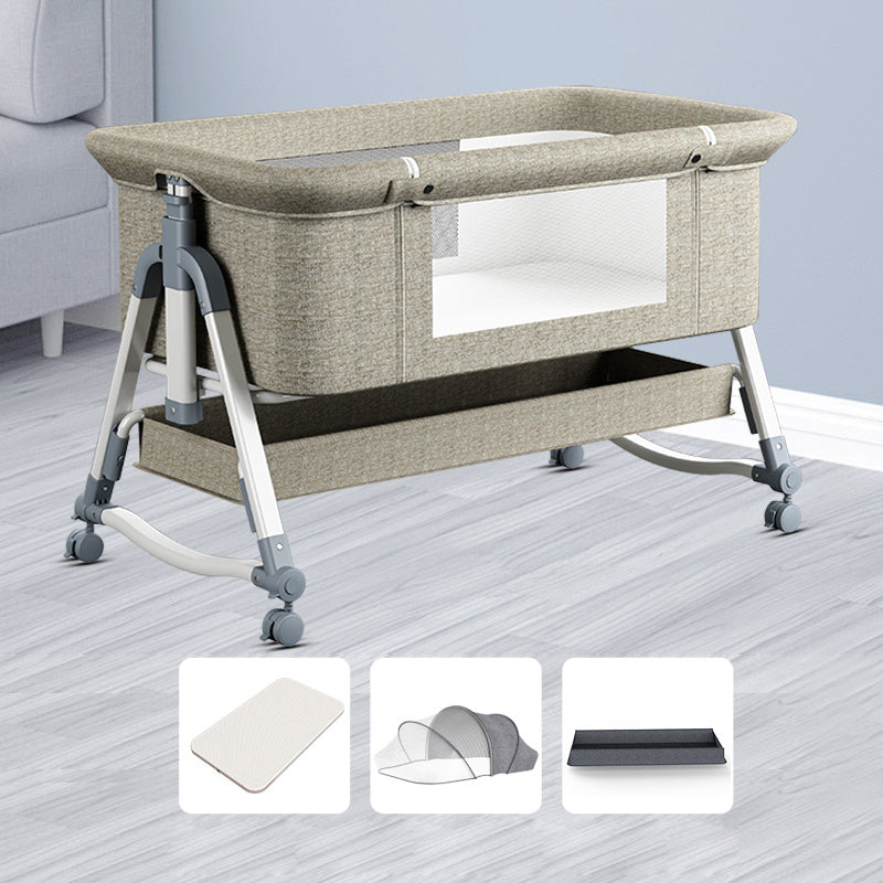 Adjustable Height Baby Crib Modern Mini Nursery Crib with Carry Bag and Storage