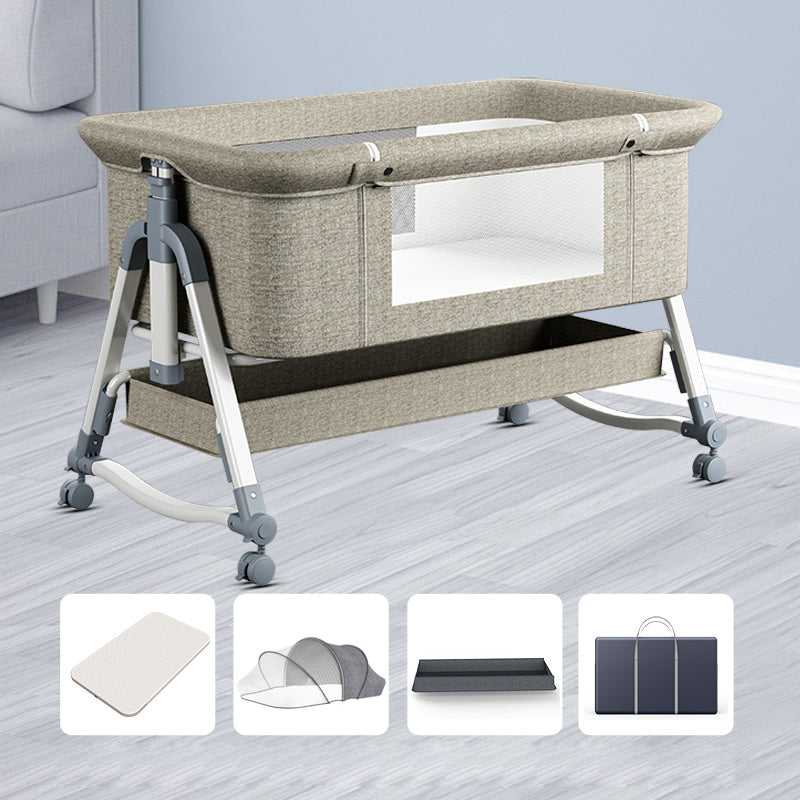 Adjustable Height Baby Crib Modern Mini Nursery Crib with Carry Bag and Storage