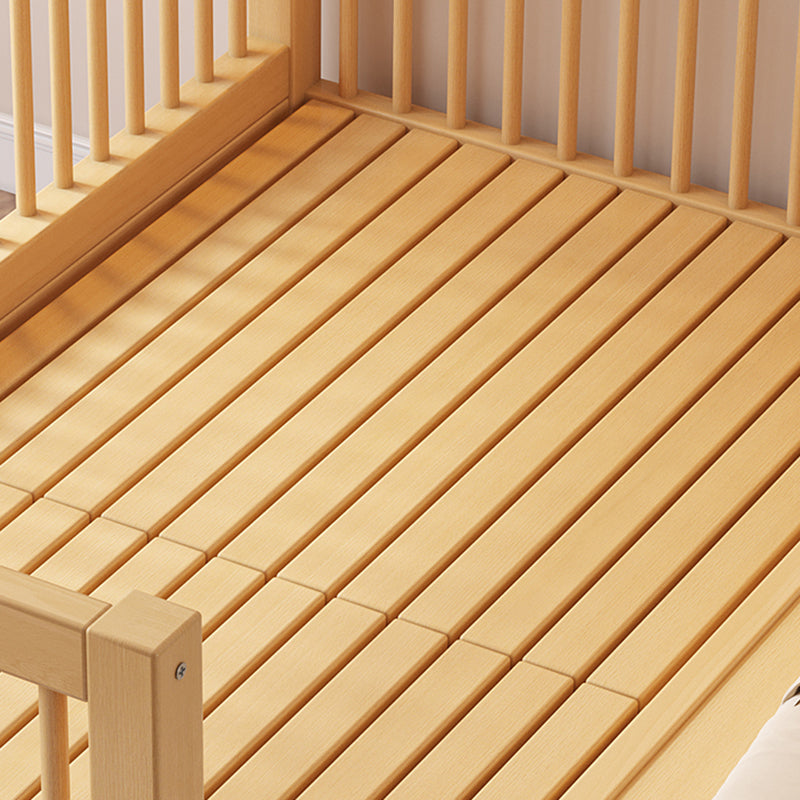 Contemporary Nursery Crib with Adjustable Height in Natural Wood