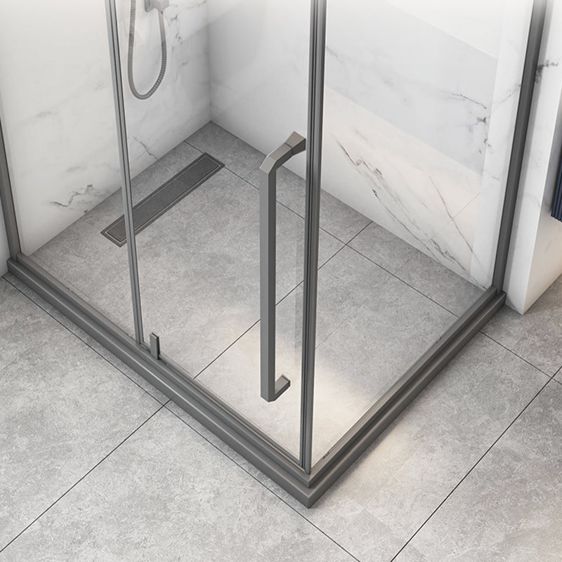 Grey Framed Shower Bath Door Pivot Transparent Tempered Shower Doors